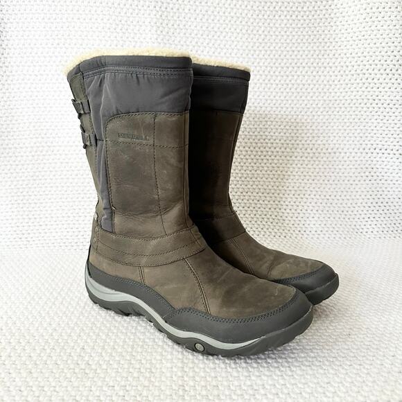 Merrell Grey Pewter Mid Calf Murren Waterproof Hiking Zip Boots Lined 10 J02165 - Picture 2 of 9